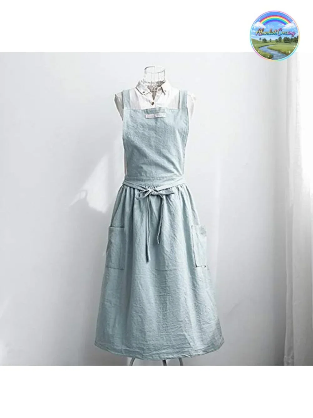 Cotton Linen Apron with Pockets Cross-Back Straps for Kitchen Gardening